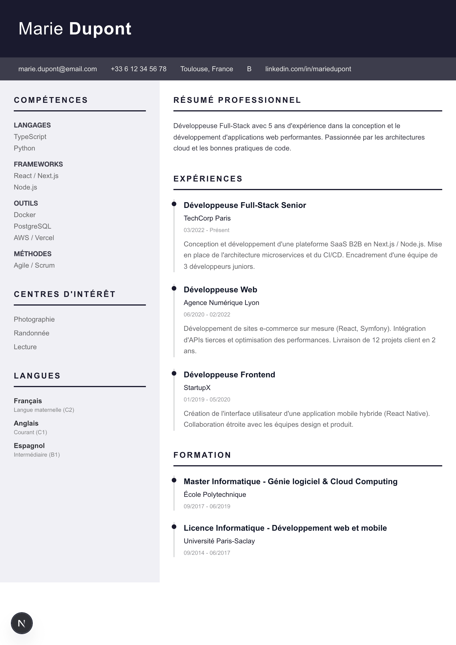 Modèle de CV Professionnel — aperçu